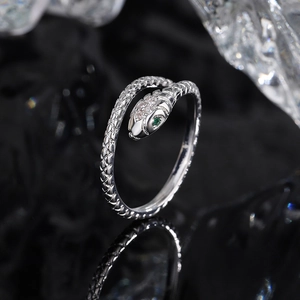Snake Ring For Women Elegant Copper Adjustable Open Finger Jewelry With Green Gem Eyes And White Zircon Accents