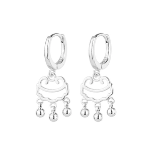 S925 sterling silver hoop earrings with hollow Ruyi lock pendant and metal beads