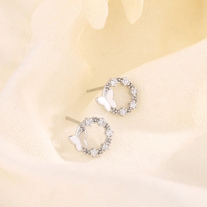 Elegant Butterfly Hoop Stud Earrings Copper Inlaid With Clear Zircon Sweet Small Jewelry For Women