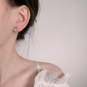 Exquisite S925 silver butterfly wreath stud earrings with zircons on model ear
