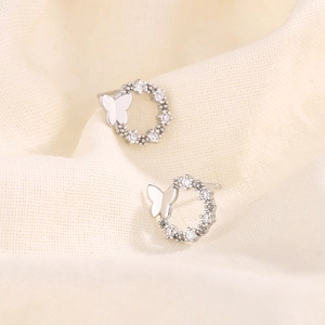 Exquisite S925 sterling silver butterfly hoop earrings with sparkling zircon inlay