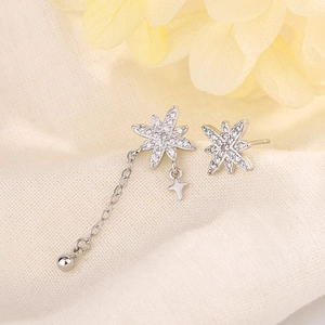Orecchini A Stella Octagramma Asimmetrici Con Catena A Frange Lunga Pendente A Croce Rame Strass Gioielli Di Moda Per Donna