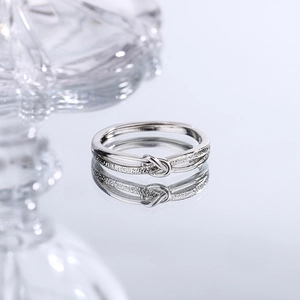 Minimalist S925 sterling silver knotted ring with polished and frosted dual-texture design