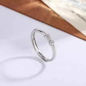 Bow Ring For Women Adjustable Open Finger Jewelry With Shimmering Zircon Inlaid Fashion Niche Design