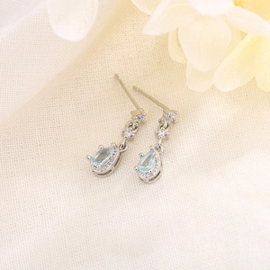 Elegant light blue teardrop pendant earrings with s925 silver and sparkling zircon