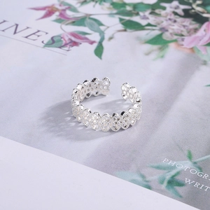 Exquisite S925 sterling silver hollow lace heart ring with an adjustable open design