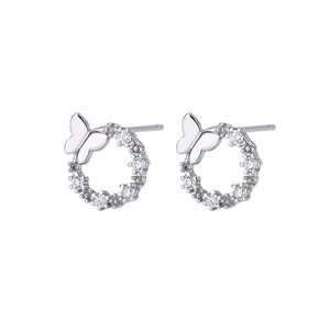 Silver S925 butterfly hoop earrings with sparkling cubic zirconia stones for women