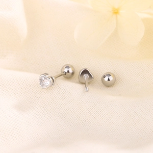 Minimalist heart-shaped screw back stud earring with sparkling cubic zirconia stone
