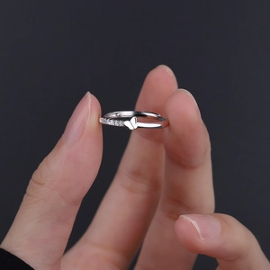 Minimalist S925 sterling silver butterfly open ring with sparkling zircon side accents