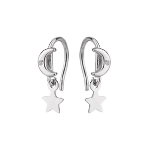 Detailed view of S925 sterling silver star and moon drop earrings with zircon