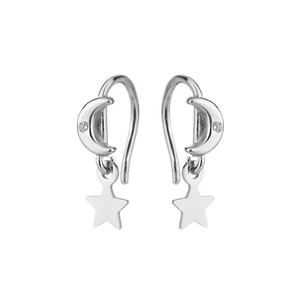 Elegant S925 sterling silver star and moon drop earrings with sparkling cubic zirconia