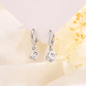 Hollow Cube Zircon Dangle Earrings Copper With 925 Sterling Silver Earring Post Geometric Chic Style For Women