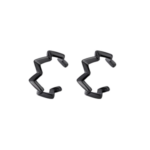 Minimalist black wave ear cuffs with geometric jagged design for non-pierced ears