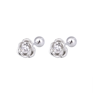 Elegant rose stud earrings with cubic zirconia and secure screw back closure