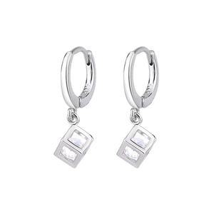 Geometric cube drop earrings in S925 sterling silver with sparkling zircon center