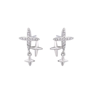 Elegante Zirkon Vierstern-Ohrringe mit glitzernden Kristallen für Damen in Silber