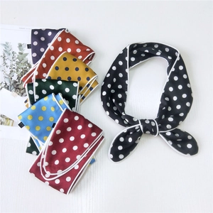Polka Dot Narrow Satin Scarf Hair Tie With Contrast White Piping For Women Retro Satin Neck Tie Headband