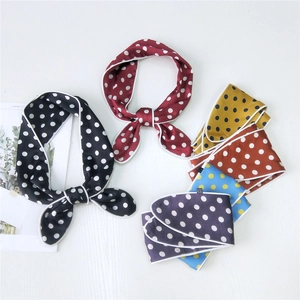 Retro polka dot silk neckerchief with bunny ear bow in various fashionable colors