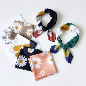 Square Scarf Women Polyester Satin Floral Daisy Pattern Neckerchief Hair Band Head Wrap Fashion Accessory