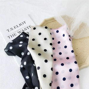Three-piece set of silk-feel polka dot square scarves in black, white, and pink colors