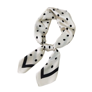 French vintage polka dot silk scarf in cream white with black geometric borders