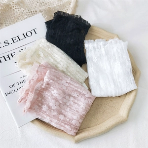 Lace Arm Sleeves For Women Floral Sun Protection Elegant Long Fingerless Gloves With Ruffle Decoration