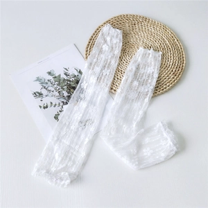 Elegant white floral lace arm sleeves with elastic cuffs for a sweet Lolita style look