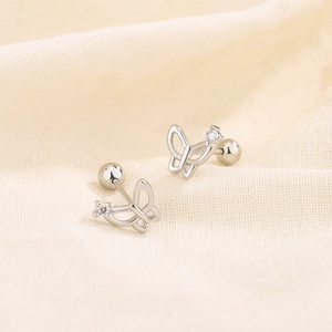 Hollow Butterfly Stud Earrings Copper Zircon Screw Back Cartilage Piercing Jewelry For Women
