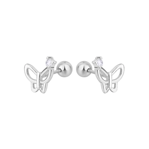 Detailed view of S925 sterling silver butterfly earrings with hollow wings and zircon