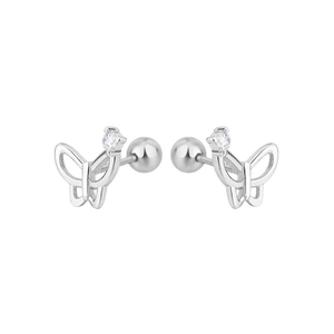 S925 sterling silver butterfly stud earrings with sparkling crystals and screw backs