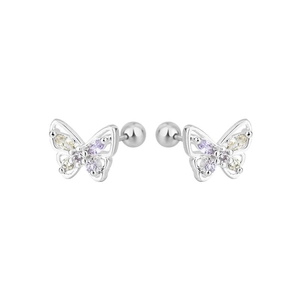 Silver butterfly earrings with colorful cubic zirconia and secure screw back closures