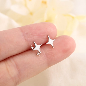 Asymmetric Star Stud Earrings Copper Silver Plated Minimalist Small Star Design Jewelry For Women