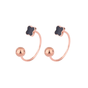 Rose gold S925 sterling silver C-shaped clover earrings with black enamel detail