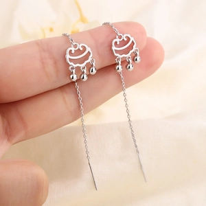 Ruyi Lock Ear Threaders Long Chain Tassel Earrings Traditional Chinese Style Vintage Elegant Jewelry For Women