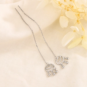 Elegant S925 silver threader earrings with hollow auspicious cloud and tassel beads