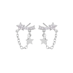 Elegant sterling silver star tassel drop earrings with sparkling cubic zirconia pavé