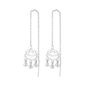Elegant S925 sterling silver Ruyi lock tassel earrings with fine chain dangles