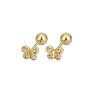 Macro view of butterfly earrings with gold plating and sparkling cubic zirconia stones
