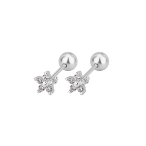 Detail of star-shaped stud earrings with sparkling cubic zirconia and screw-back closure