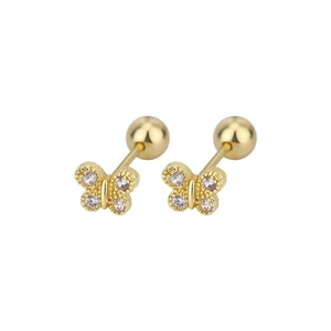 Exquisite gold butterfly stud earrings with sparkling cubic zirconia and screw ball backs