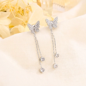 Butterfly Tassel Dangle Earrings With 925 Sterling Silver Earring Post Copper Zircon Elegant Jewelry For Women