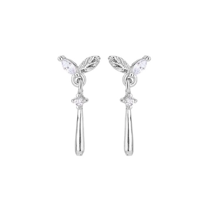 Elegant silver teardrop earrings with leaf engraving and marquise cubic zirconia accents
