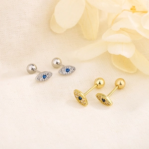 Evil Eye Stud Earrings Copper Zircon Mini Helix Cartilage Piercing With Screw Back Ball For Women Girls
