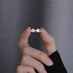 Cute silver cat ear open ring for women featuring minimalist animal paw print design