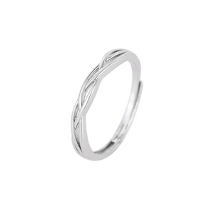 Minimalist silver braided twist adjustable open ring with a geometric stylish design