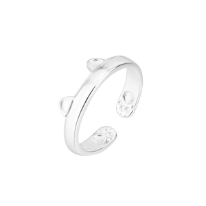 Cute adjustable silver cat ear ring with engraved paw prints on a white background