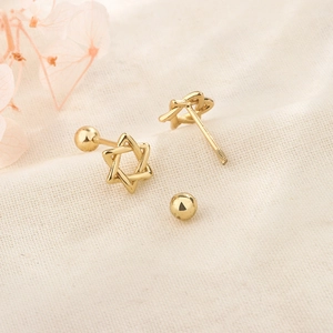 Minimalist gold hexagram star stud earrings with secure screw back design for women