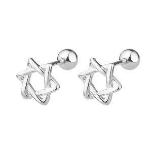 Minimalist silver star screw back stud earrings featuring a hollow hexagram design