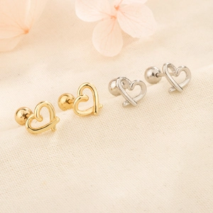 Hollow Heart Stud Earrings With 925 Sterling Silver Earring Post Minimalist Sweet Screw Back Ball Design For Women