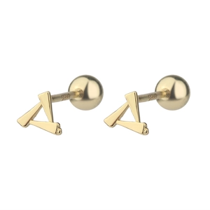 Macro shot of S925 stamped sterling silver geometric triangle stud earrings in gold